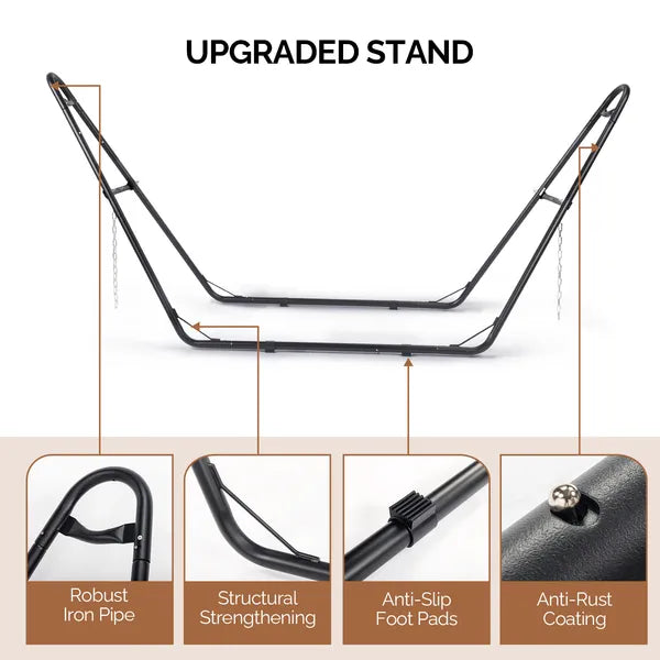Hammock With Stand, Double-Barrel Hammock With Hammock Bed, Heavy Duty Adjustable Hammock Set For Outdoors, Patio, Yard - view 6