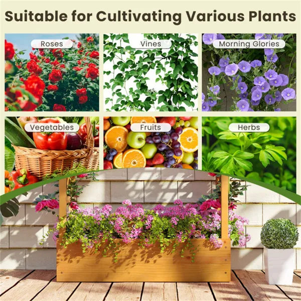 70" Tall Pine Wood Raised Garden Bed With Trellis & Flat Roof, Open-Ended Base Planter For Climbing Plants/Vegetables - view 5