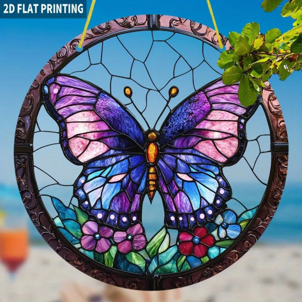 High Definition Transparent Round Purple Butterfly Floral Acrylic Sun Catcher Window Decoration for Home Garden - view 7