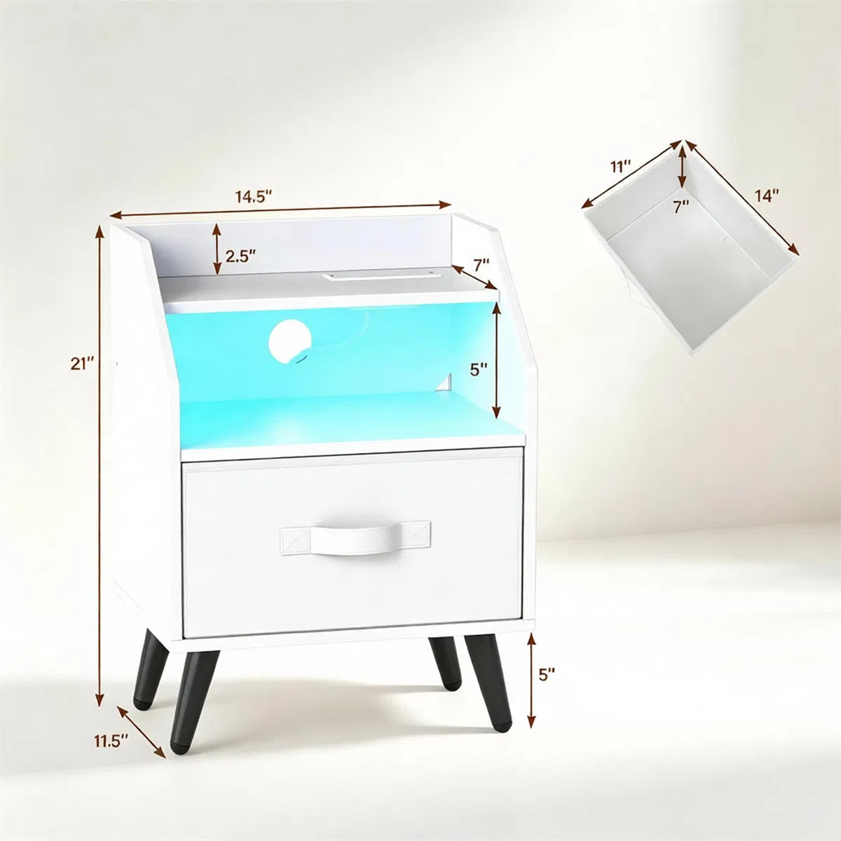 LED Nightstand with Charging Station, 16 Color RGB Remote Controlled Bedside Table with 2 AC Outlets USB Type-C Port - view 10