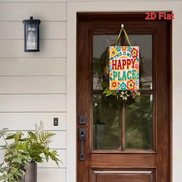 Happy Place Welcome Sign 8x12 Inch Colorful Floral Iron Metal Wall Hanging - view 5