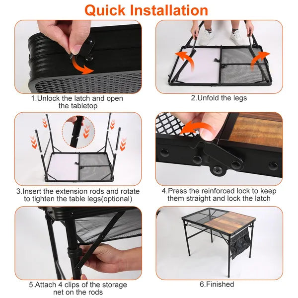 35.43x23.62x26in Foldable Camping Table Collapsible Picnic Aluminum Alloy Grill Stand 66LBS Max Load Height Adjustable - view 5