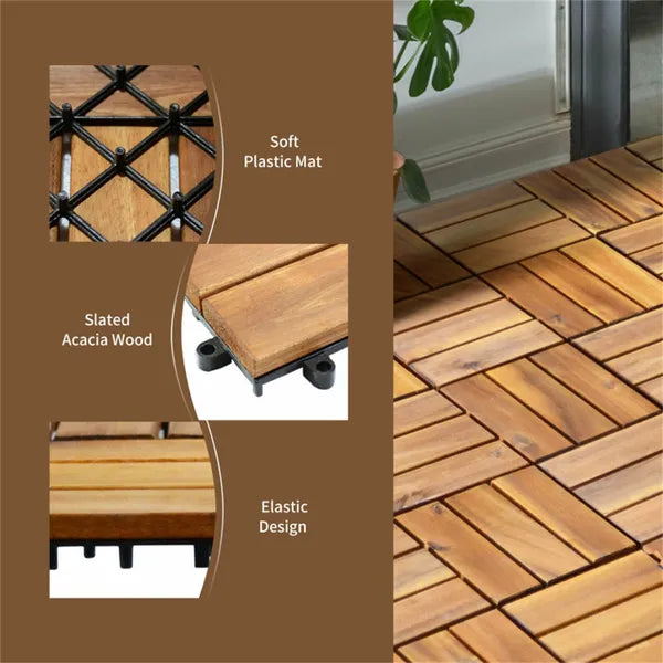 27 Pieces 12 X 12 Inch Outdoor Floor Tiles, Acacia Wood Interlocking Patio Deck Tile - view 6