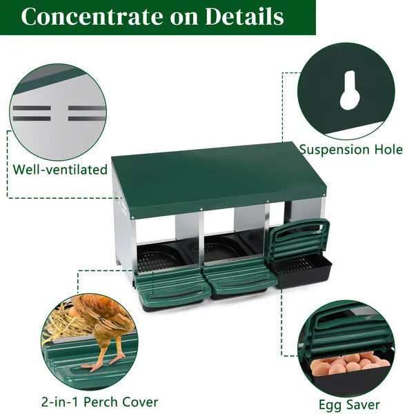 3 Compartment Roll Out Chicken Nesting Box With Plastic Basket, Egg Nest Box Chicken Laying Box Hens Chicken Coop Box - view 6