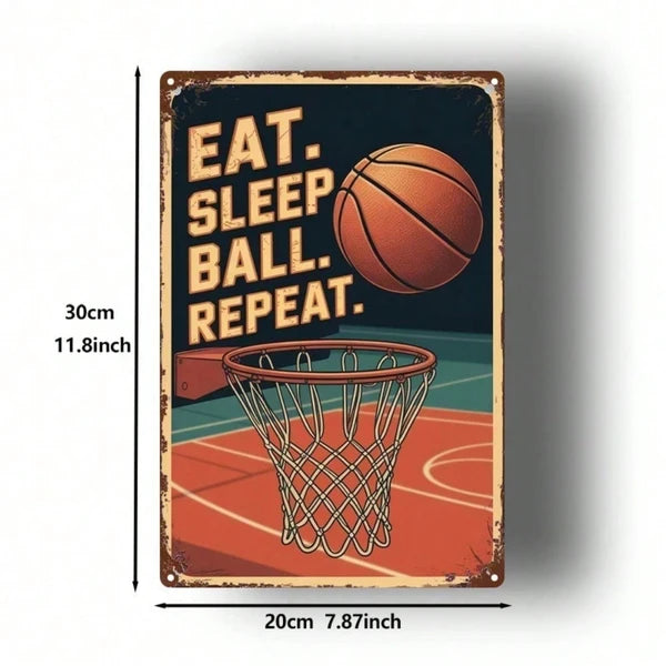 1pc 2D Flat Metal Sign Basketball Sports Theme Wall Art, Minimalist Iron Sign For Man Cave Home Office Bathroom Bedroom - view 5