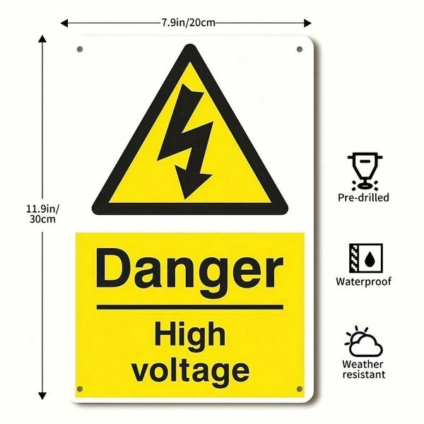 1pc 2D Flat High Voltage Warning Metal Iron Sign, Vintage Industrial Square Safety Notice Plaque For Garage Shop Room - view 5