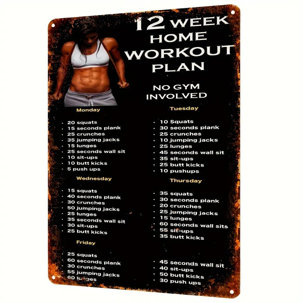 Vintage Fitness Plan Aluminum Sign Home Workout Guide Motivational Wall Decor For Home Gym Bar Indoor Outdoor Use 12x8 - view 6