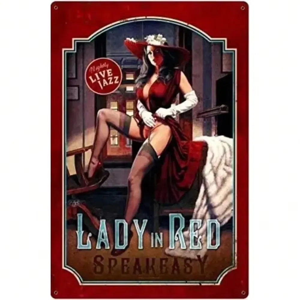 Vintage Pin Up Girl Metal Tin Sign Sexy Lady In Red Wall Decor Home Bar Man Cave Speakeasy 8x12 Inches - view 6