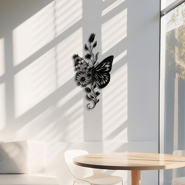 Aluminum Butterfly Floral Silhouette Wall Art Natural Farmhouse Home Decor Gift - view 5