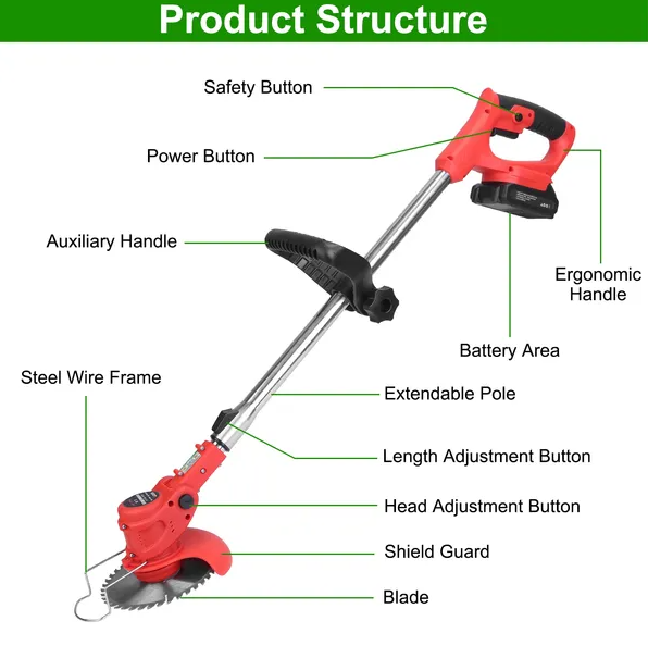 Electric Cordless Grass Trimmer Rechargeable Lawn Mower Weed Cutter With Alloy Saw Blade 2 Alloy - view 5