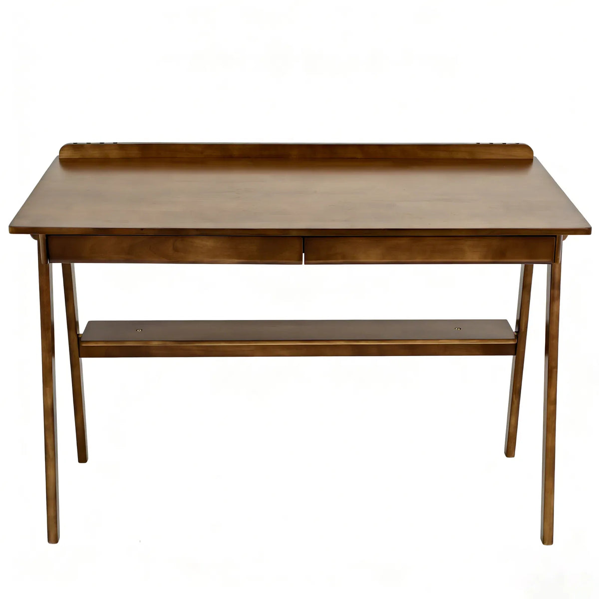 Solid Wood Writing Desk, Home Office Desk for Small Spaces, Mid Century Modern Desks with 2 Drawers & Storage Shelf - view 10