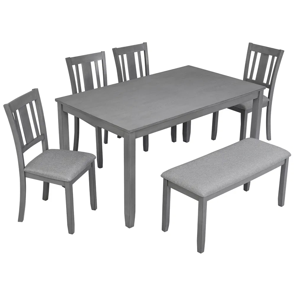 6 Piece Kitchen Dining Set, Rectangular Wooden Dining Table With 4 Upholstered Chairs And A Bench - view 6