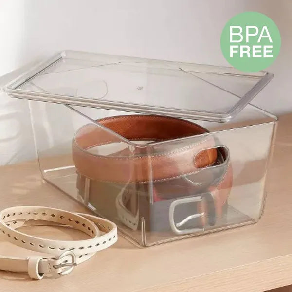 4L Stacking Clear Bin With Lid: PET, Stackable, Universal Storage, 10.15" x6.81" x4.52" - view 5