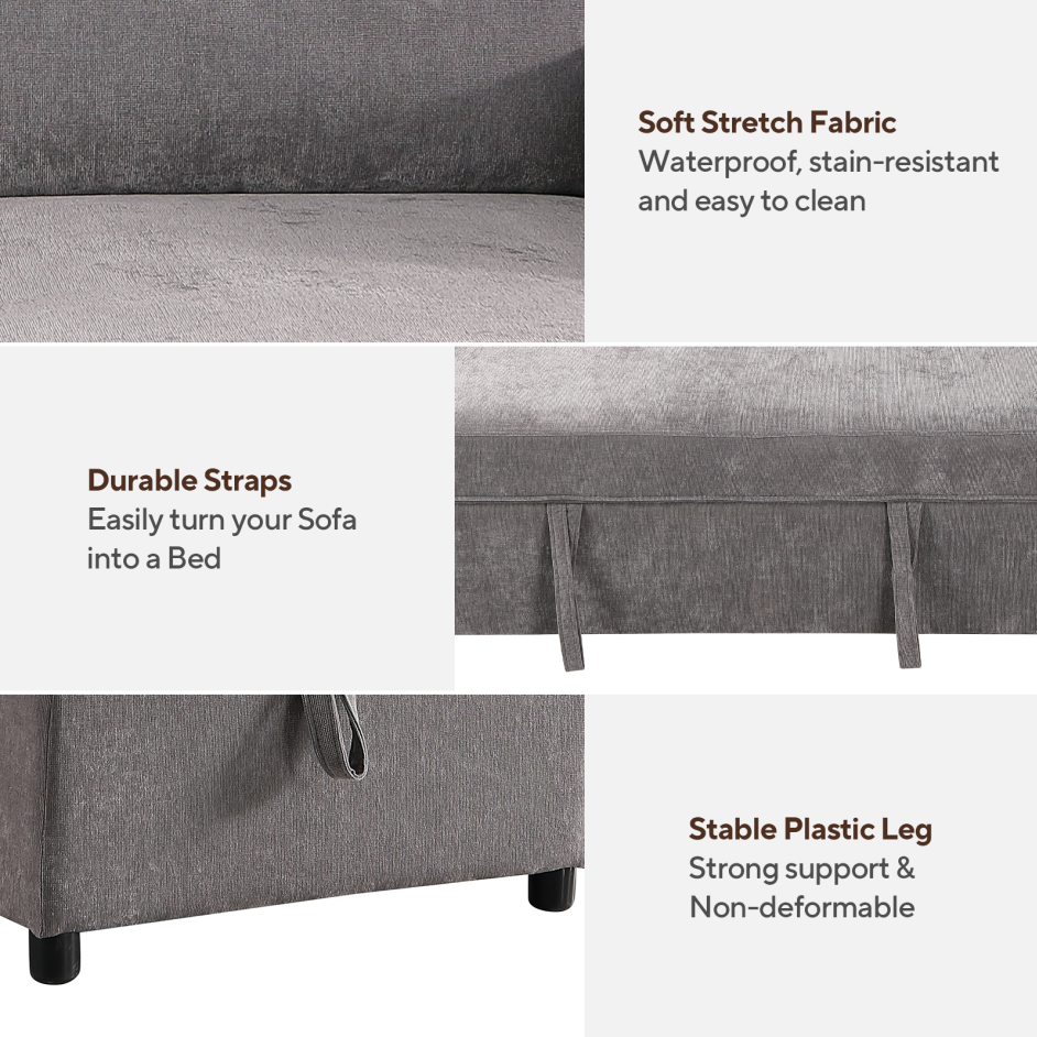 Upholstery Sleeper GREY Sectional Sofa With Storage Space, USB Port, 2 Cup Holders On Back Cushions - view 10