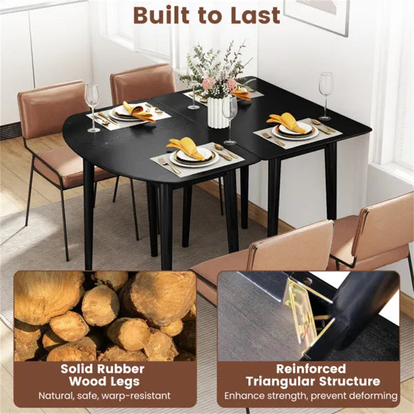 45" Extendable Dining Table Set, 2 Half-Round Tables Convertible To Oval For 4-6 People Black - view 5