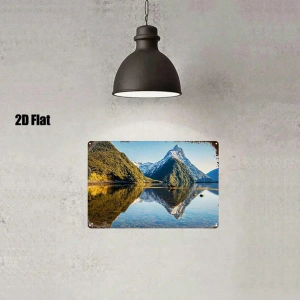 Vintage New Zealand Milford Sound Metal Sign 8x12in, Distressed Tin Landscape Wall Art - view 5