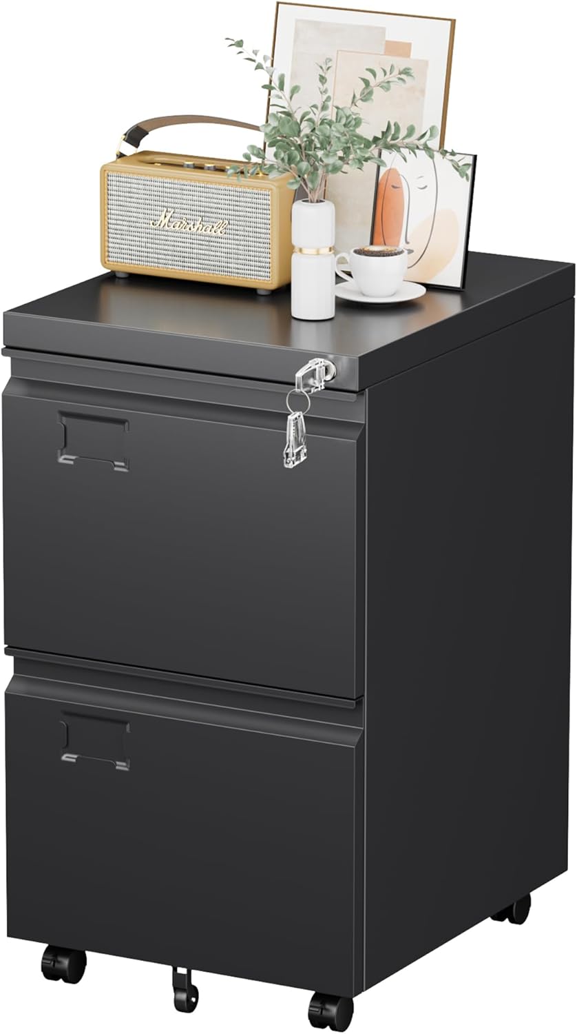 2 Drawer Mobile File Cabinet, Metal Under Desk Cabinet With Lock Name Card Holder For Office Home, Legal Letter Size - view 9