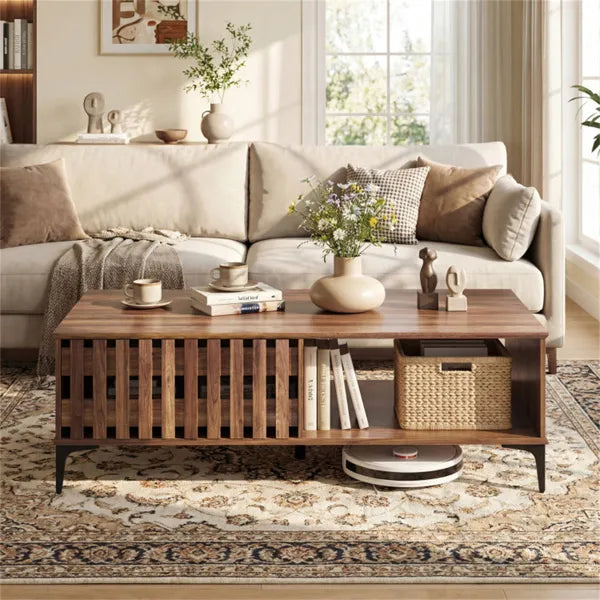 47 Inch Mid-Century Coffee Table With Storage Cabinets & Open Compartment - view 5