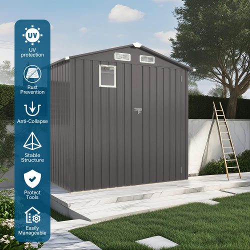 6X 3.6FT Metal Outdoor Storage Shed, Tool Shed With Peaked Roof Watertight With Clear Window And Lockable Door Compact - view 7