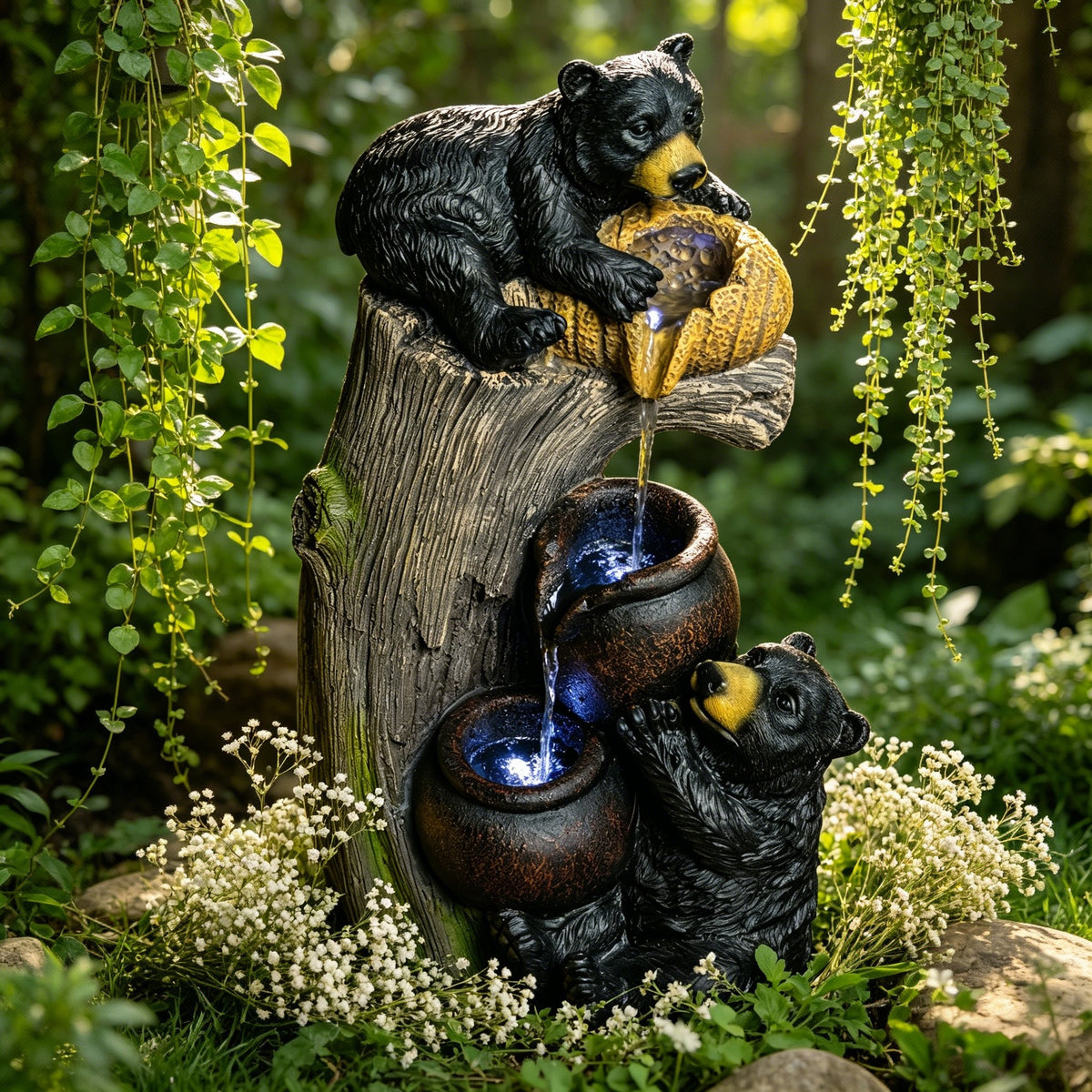 Bear Outdoor Water Fountain With LED Lights Cascading Fountains Outdoor For Patio Yard Balcony 23.62inch Garden - view 10