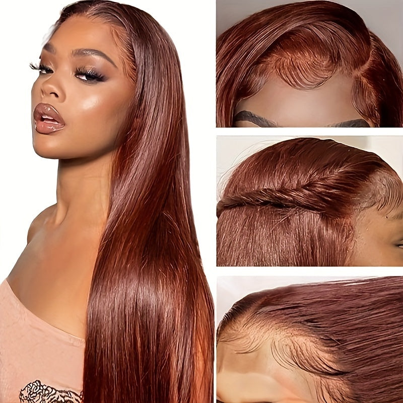 13x4 Straight Reddish-Brown Lace Front Wig HD Lace, Human Hair, Density - view 5