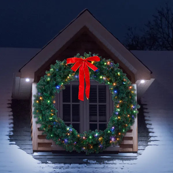 60in Pre-lit Christmas Wreath, Lighted Artificial Xmas Wreath With 220 Warm & Multi-color Lights And 600 PVC Tips - view 5