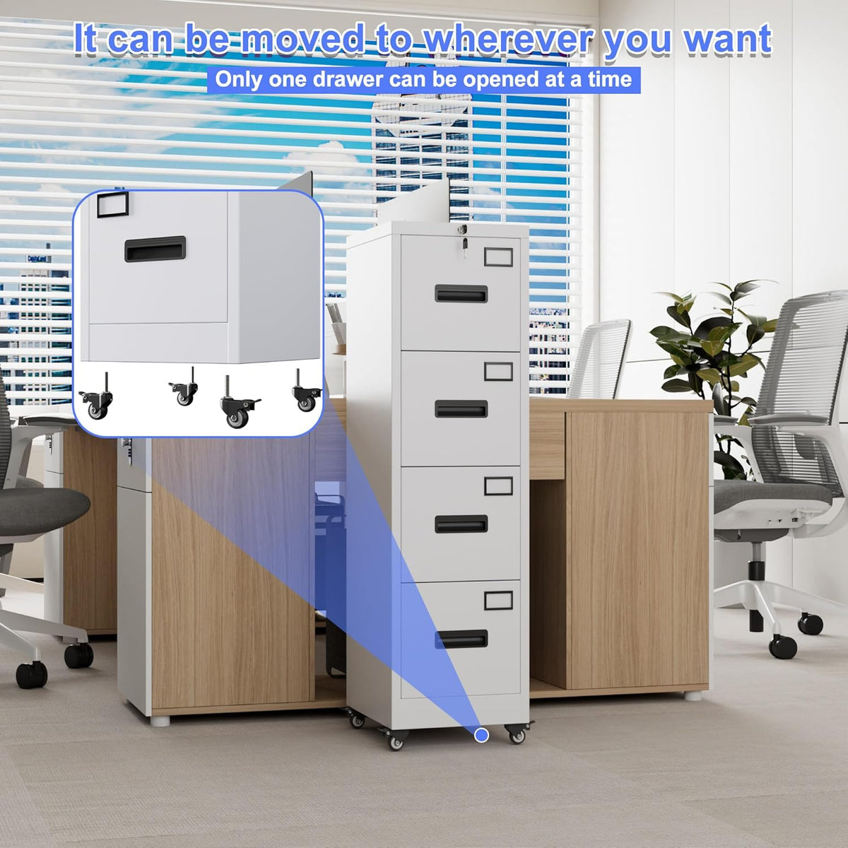 METAN 4 Drawer Vertical File Cabinet On Wheels, Lockable Office Files Storage Cabinet With Handle And Name Card - view 9