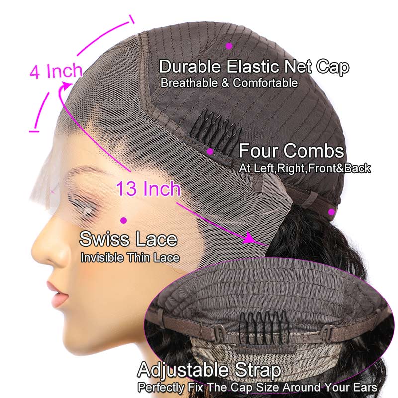 13x4 Lace Front Human Hair Wig Natural Color Deep Wave Density - view 9