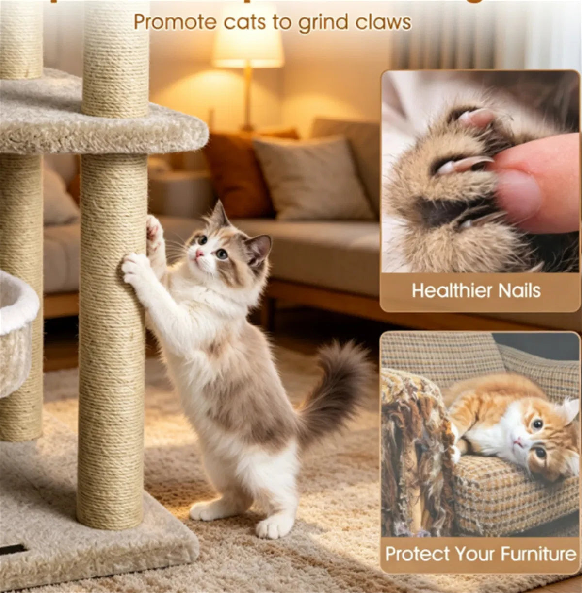36" Compact SpaceSaving Cat Activity Center, HeavyDuty Stable Cat Climbing Furniture with Plush Rest Areas & Pompom Toy - view 10
