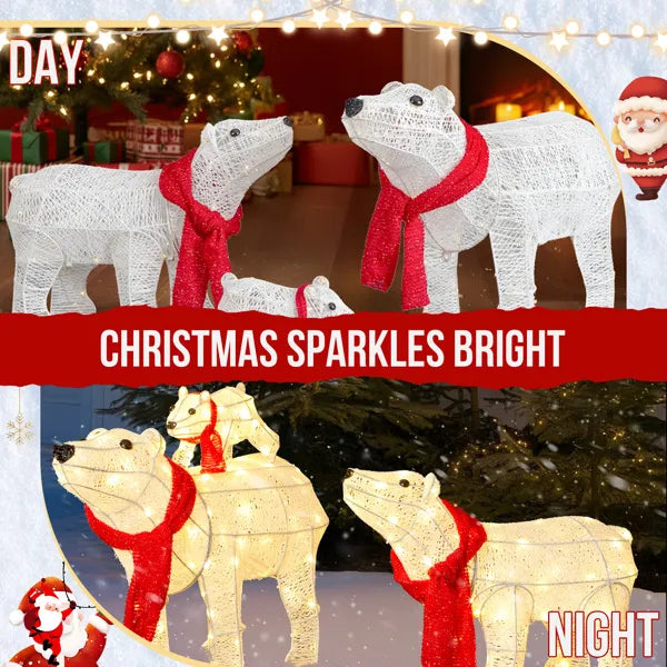 Set Of 3 Lighted Polar Bear Family Christmas Decorations, Pre-lit Holiday Decor With 190 Warm White LED Lights For Xmas - view 10