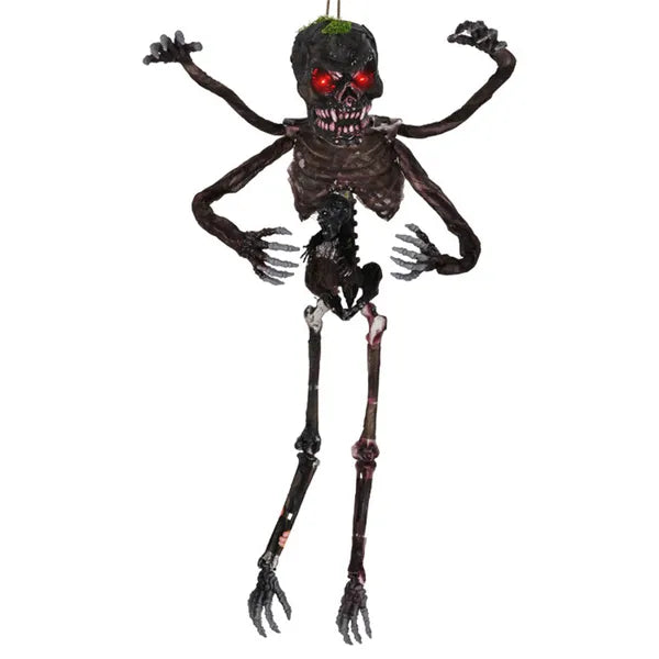 6ft Sound-Activated Halloween Skeleton - Flashing Red Eyes, Spooky Sounds, 4 Poseable Arms + Extra Skull, Hanging Rope - view 5