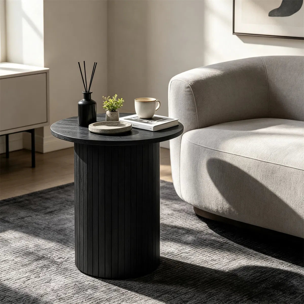Minimalist Round Pedestal Side Table, Space-Saving Stable Nightstand with Rounded Edges & Anti-Slip Pads - view 9