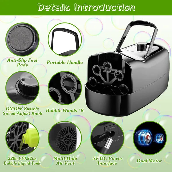 Bubble Maker Automatic Bubble Blower Portable Bubble Blowing Machine With 2 Speeds Handle 3000-4000 Bubbles Per Minute - view 5