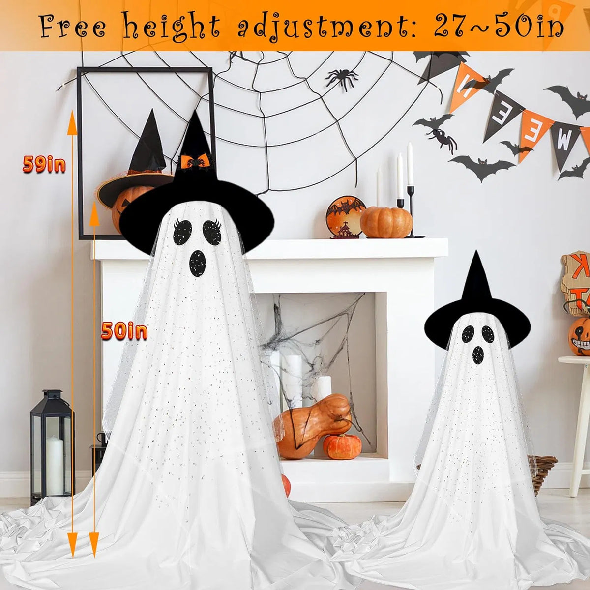 2Packs Halloween Decorations Outdoor,Halloweens Party Decoration Indoor,Spooky Ghost with Remote Control String Lights - view 8