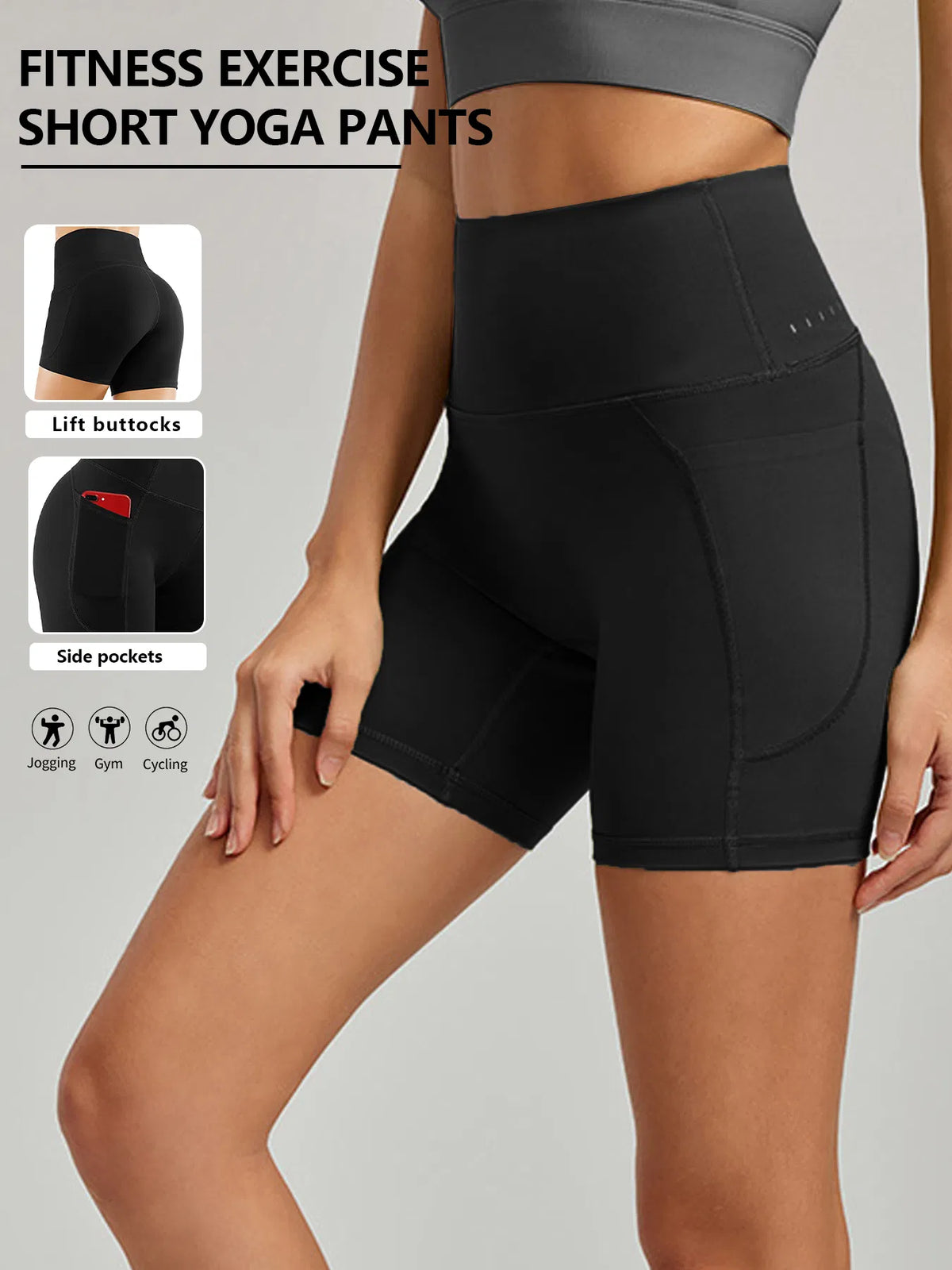 Plus Size Yoga Biker Shorts With Pockets High Waist, Tummy Control Gym Leggings - view 6