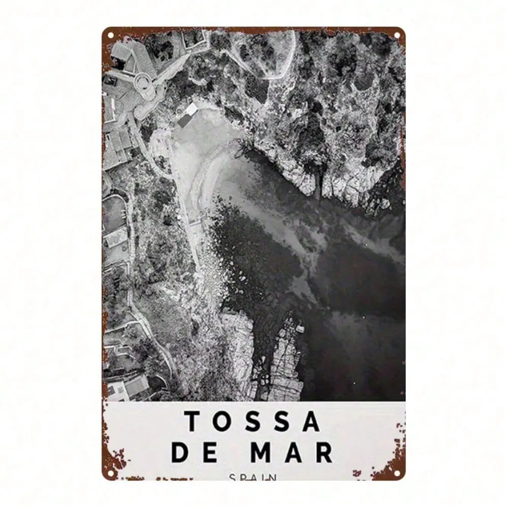 Vintage Spanish Tossa De Mar Metal Sign 8x12 Inch Retro Black & White Tin Plaque - view 6