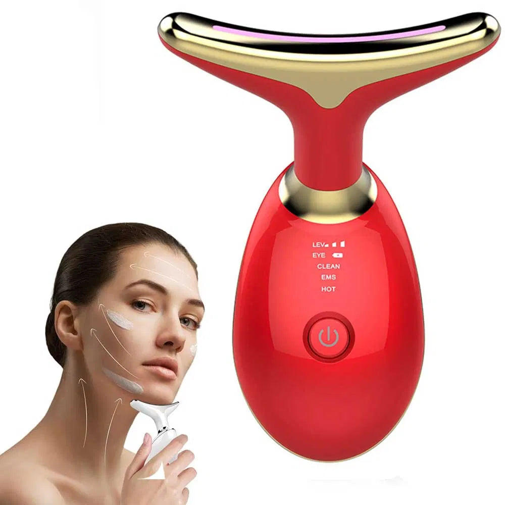 Neck Face Massager Face Sculpting Tool 3 Colour Modes And Vibration For Facial Massager For Double Chin - Red - view 6