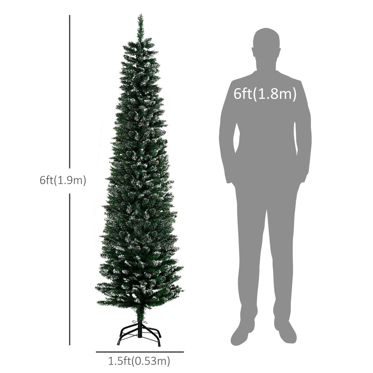 6FT Artificial Snow Dipped Christmas Tree Xmas Pencil Tree Holiday Home Indoor Decoration With Foldable Black Stand - view 6