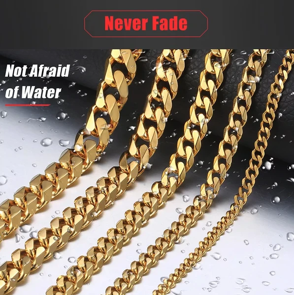 Stainless Steel Gold Silver Chain Cuban Curb Womens Mens Necklace - view 7