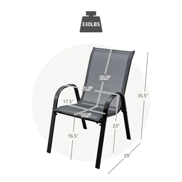 Gray 2 Pack Stackable Patio Dining Chairs, Ergonomic Steel Frame Breathable Fabric Outdoor Chairs 330 LBS Capacity - view 5