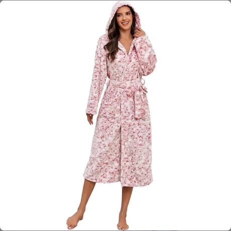 Local Stock Plush Oversize Winter Soft Warm Long Flannel Bathrobe With Hooded Women Thick Night Fleece Bath Robes - view 10