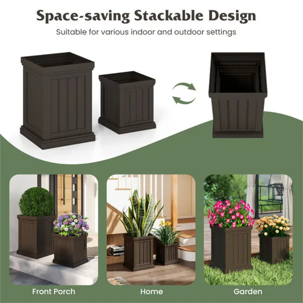 Set Of 2 Stackable PP Planters With Efficient Drainage Holes, Weather-Resistant Flower Pots For Indoor Outdoor Use - view 5