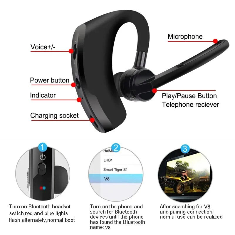 Bluetooth Earpiece Wireless Headset Noise Cancelling Headphones Driver Trucker - view 10