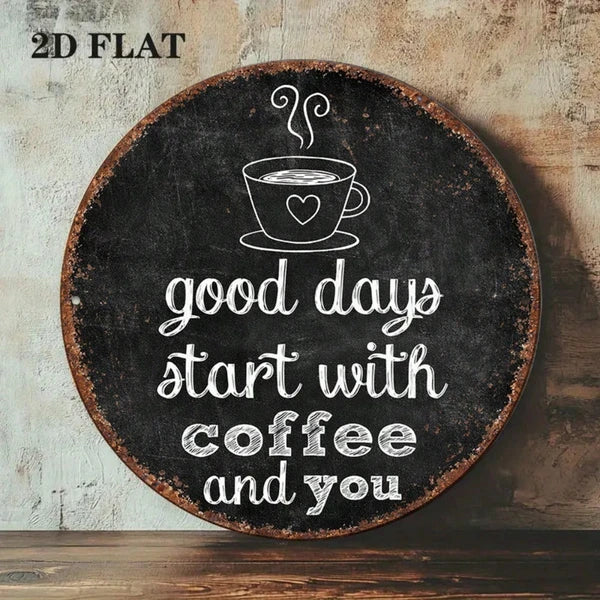 1pc 8x8in Vintage 2D Flat Round Sign, "A Good Day Starts With" Decorative Plaque - view 5