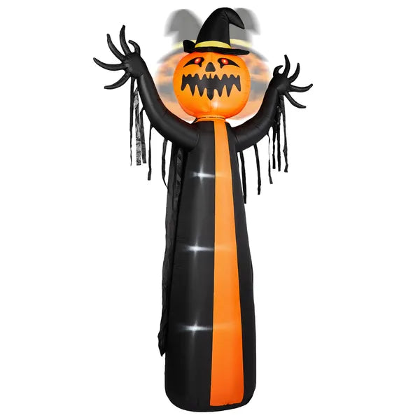 10ft Inflatable Halloween Decor With Rotatable Head Pumpkin Ghost In Cape, 6 Built-in LED Lights, Black & Orange - view 5