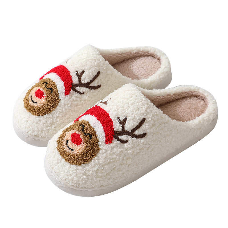 Christmas Home Slippers Cute Cartoon Santa Claus Cotton Slippers For Women And Men Couples Winter Warm Furry Shoes - view 10