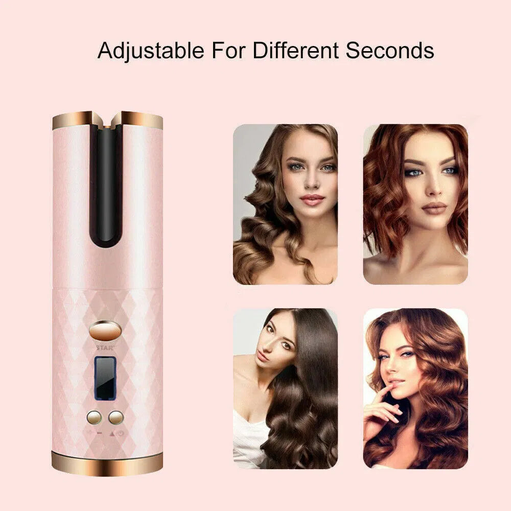 Hair Curler LCD Cordless Auto Rotating Waver Curling Iron Ceramic Wireless USA - view 10