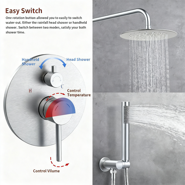 Shower System Shower Faucet Combo Set Wall Mounted With 10" Rainfall Shower Head And Handheld Shower Faucet - view 5