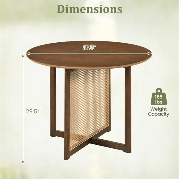 37.5" Round Dining Table For 2-4 People, Mid-Century Modern Kitchen Table With PE Rattan & Rubber Wood Legs - view 5