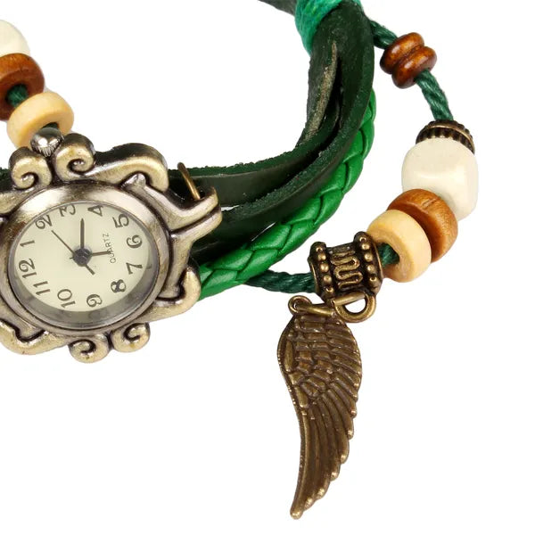 Beautiful Bohemian Style Retro Handmade Leather Angel Wing Women's Watches - view 4